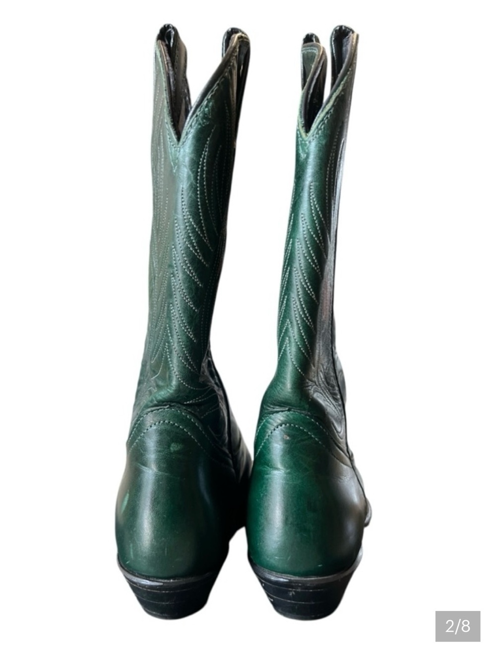 Vintage Code West Classic Women's Green Leather Western Heeled Boots - Picture 2 of 7